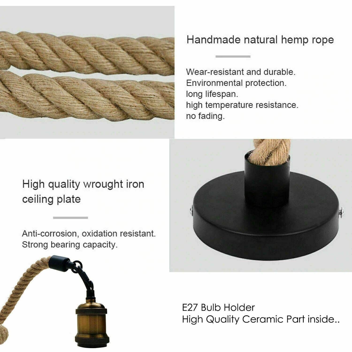Ledsone - Wholesale Chandelier/hanging light - Hemp Rope 1 Head Pendant Ceiling Light Retro Lamp4