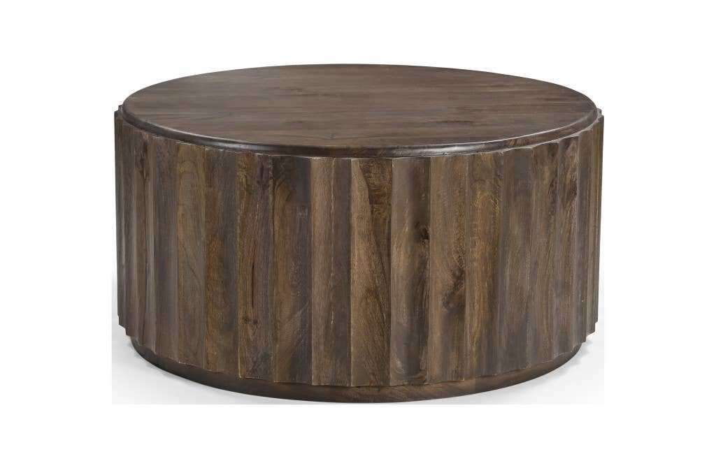 HomeRoots - Wholesale Coffee Table - 36" Brown Solid Wood Round Drum Coffee Table0