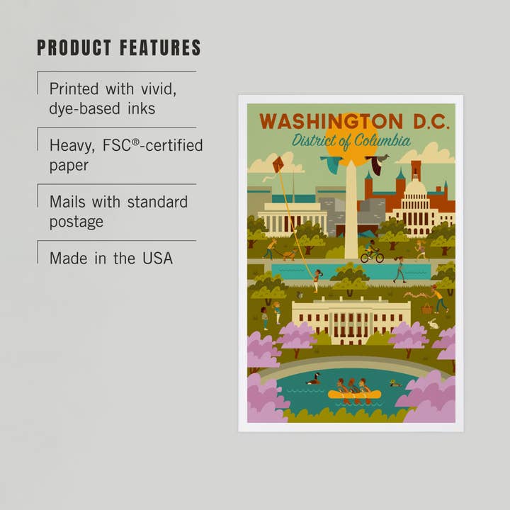 Lantern Press - Wholesale Postcard - PREMIUM POSTCARDS Washington DC, Geometric City Series