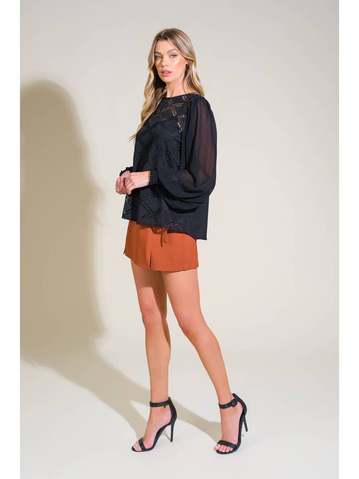 A lace/solid woven top - IT13226 BLACK for wholesale on Faire2