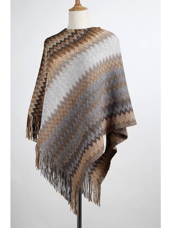 Fennco Styles - Wholesale Poncho - Women's - Knitted Zig-Zag Pullover Poncho Sweater