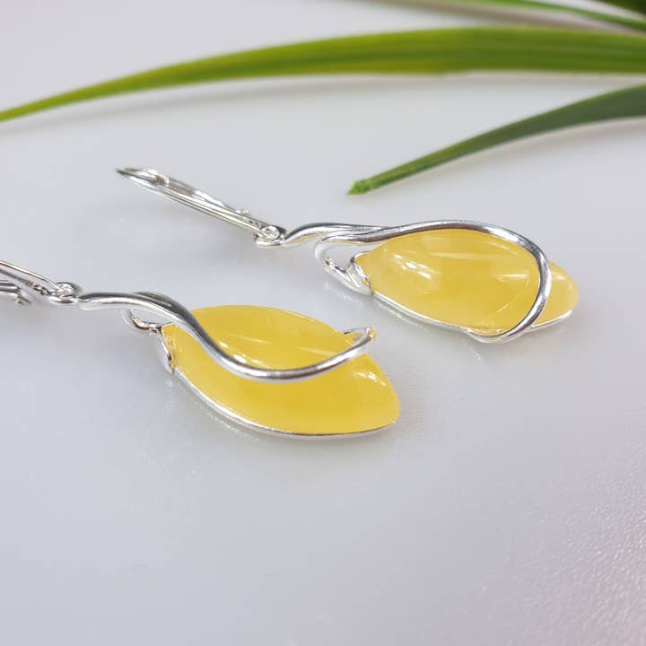 White Amber earrings Sterling silver 925 earing jewelry gem for wholesale by AmberLithuania