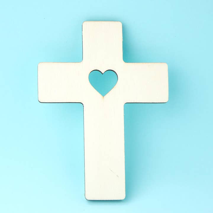 Factory Direct Craft - Wholesale Cutouts - 4" W x 5-1/2" H - Unfinished Wood Cross with Heart Cutout