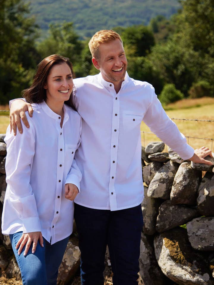 Lee Valley Ireland - Wholesale Button Down Shirt - Men's - Grandfather Shirt Comfort Cotton Optic White (FL43)0