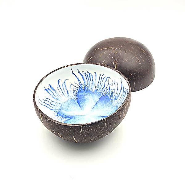 Bamboo Spirit - Wholesale Decorative Plate/Dish/Bowl - Coconut Bowl painted Feathers18
