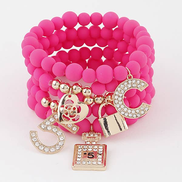 anbfashion - Wholesale Charm/Dangle Bracelet - Multiple Charm Beads Stretchable Bracelet 1239-1