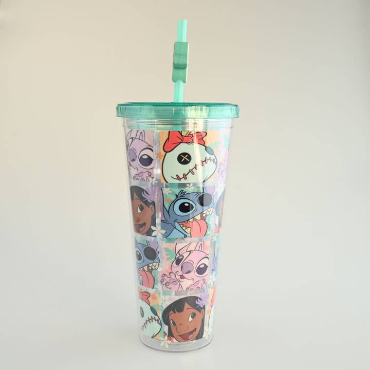 Silver Buffalo - Wholesale Drinking Glass/Cup - Lilo and Stitch Floral Character Grid 24oz Plastic Cold Cup