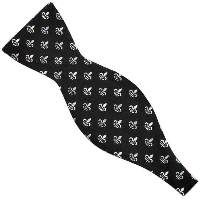 Black & White Fleur De Lys Silk Self Tie Bow for wholesale by Sophos