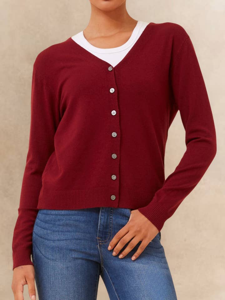 Cardigan Léger Uni Collette à Boutons sur le Devant Manches Longues pour la vente par ANNICK