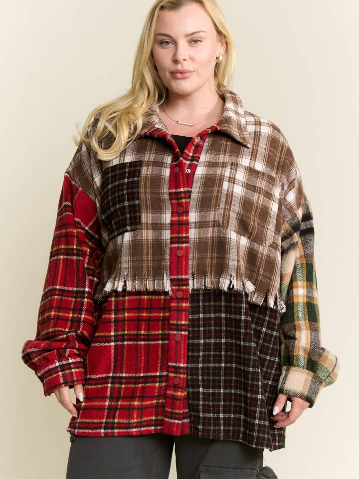 JADE BY JANE PLUS - Wholesale Shirt Jacket/Shacket - Women's - Patchwork Plaid Shacket (Plus size)2