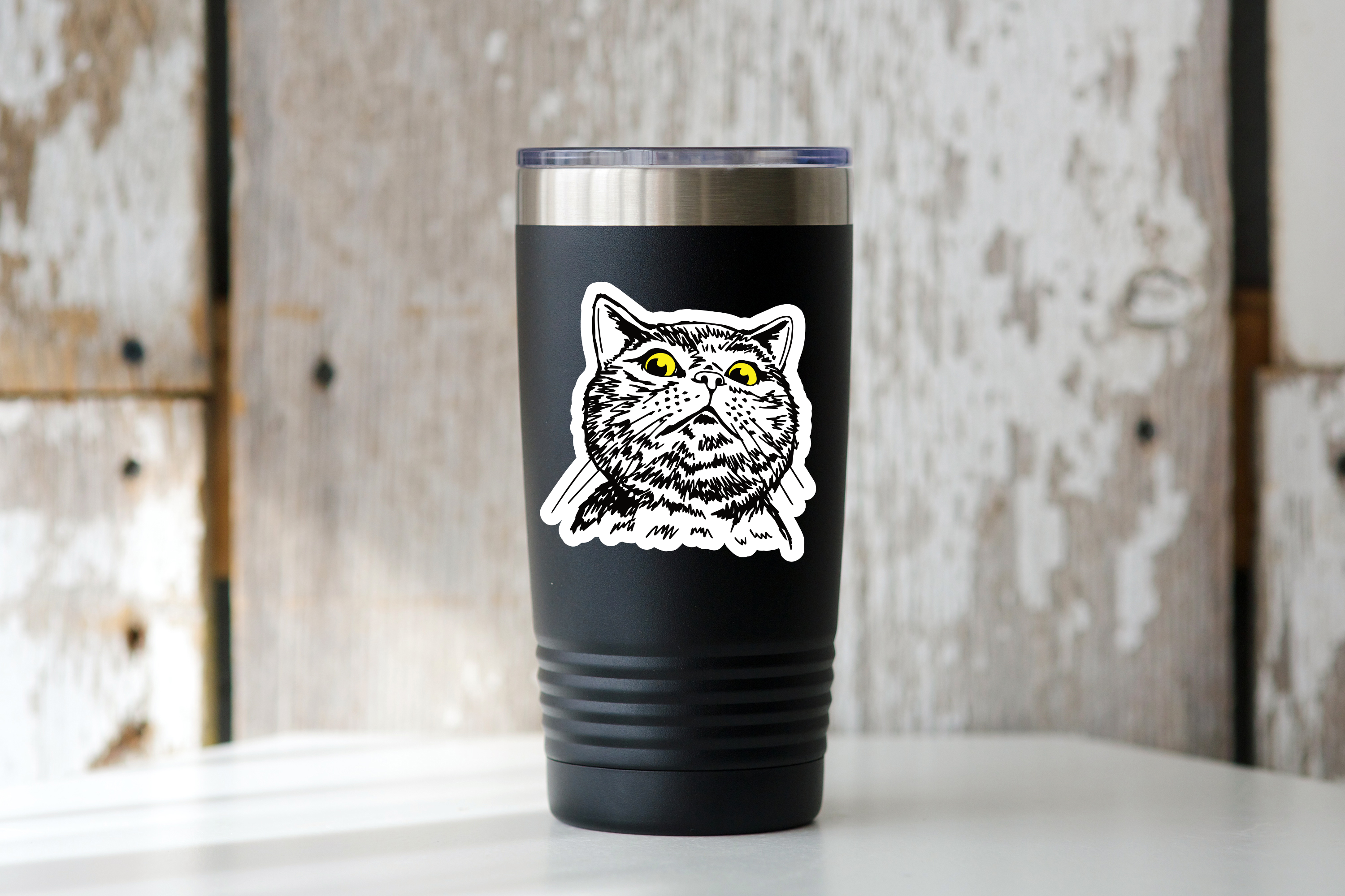 Yarnival - Wholesale Sticker - Judgy Cat Sticker - kitten, yellow eyes, animal, pet, meow1