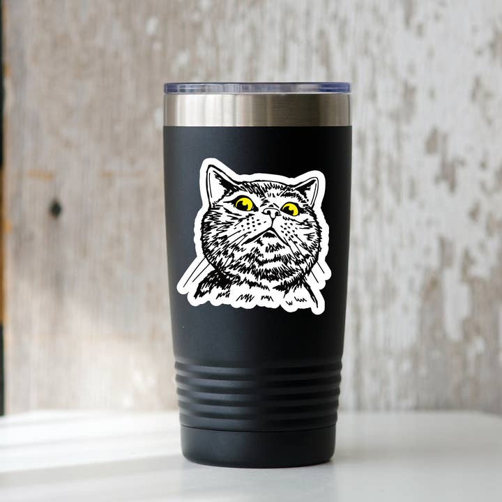 Yarnival - Wholesale Sticker - Judgy Cat Sticker - kitten, yellow eyes, animal, pet, meow1