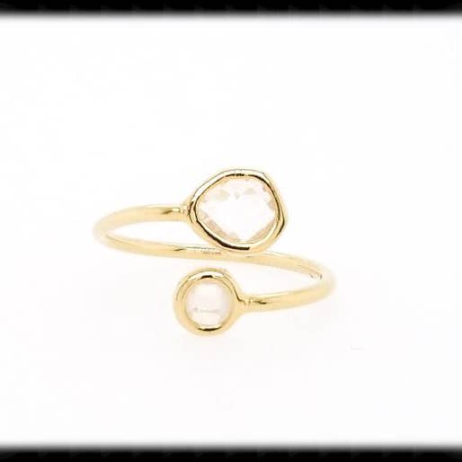Framed Glass Adjustable Ring- Clear Gold for wholesale by The Beaded Wire Designs
