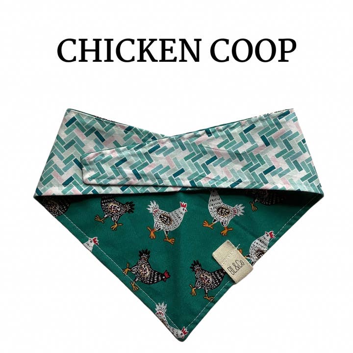Black & White Chickens & Teal Subway Tiles Reversible Tie/On Bandana for wholesale by Bearded Ladies & Co