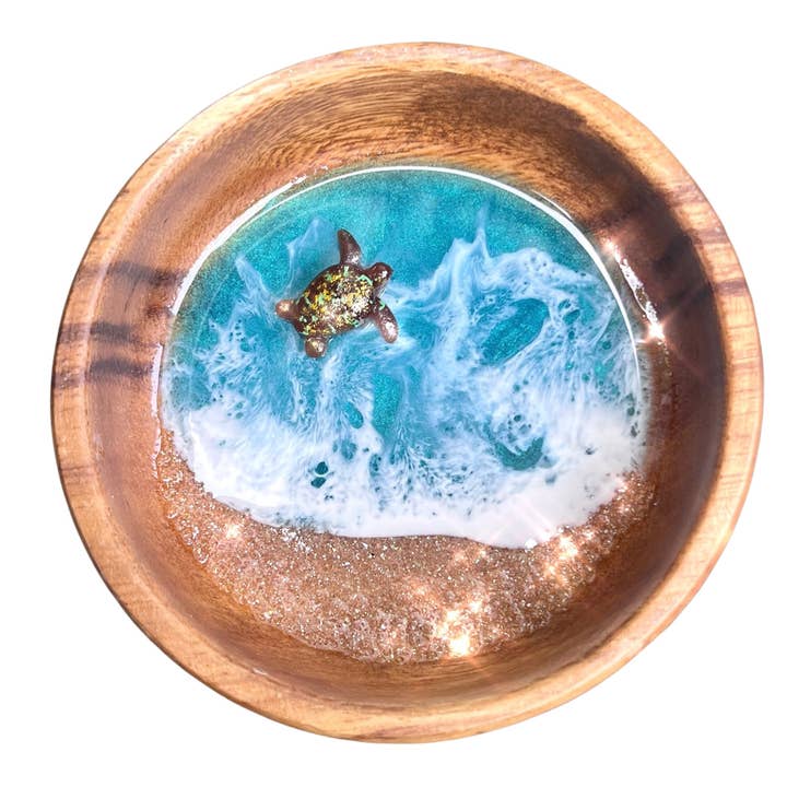 4-Inch Sea Turtle Glitter Beach Wood Bowl Souvenir, Gift for wholesale by Two Seas Arts LLC