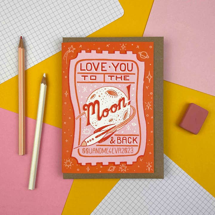 Ticket I Love you to the Moon & Back, carte de Saint-Valentin pour la vente par Jacqueline Colley
