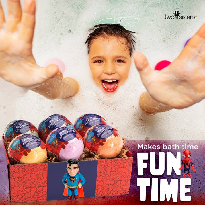 Two Sisters Spa - Wholesale Bath Bomb/Fizz - Superhero Kids Bath Bombs with Toys Gift Set – 6 pack