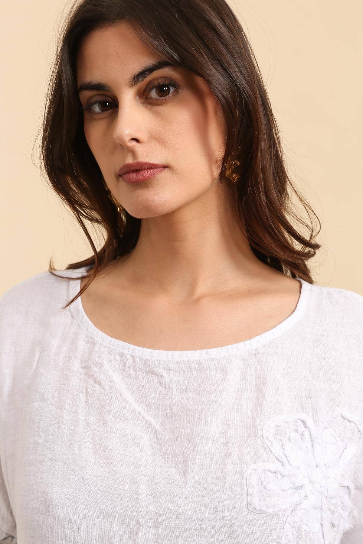 LÉA & LUC - Wholesale Tunic - Women's - Printed blouse with a flower in 100% Linen REF. 1206221