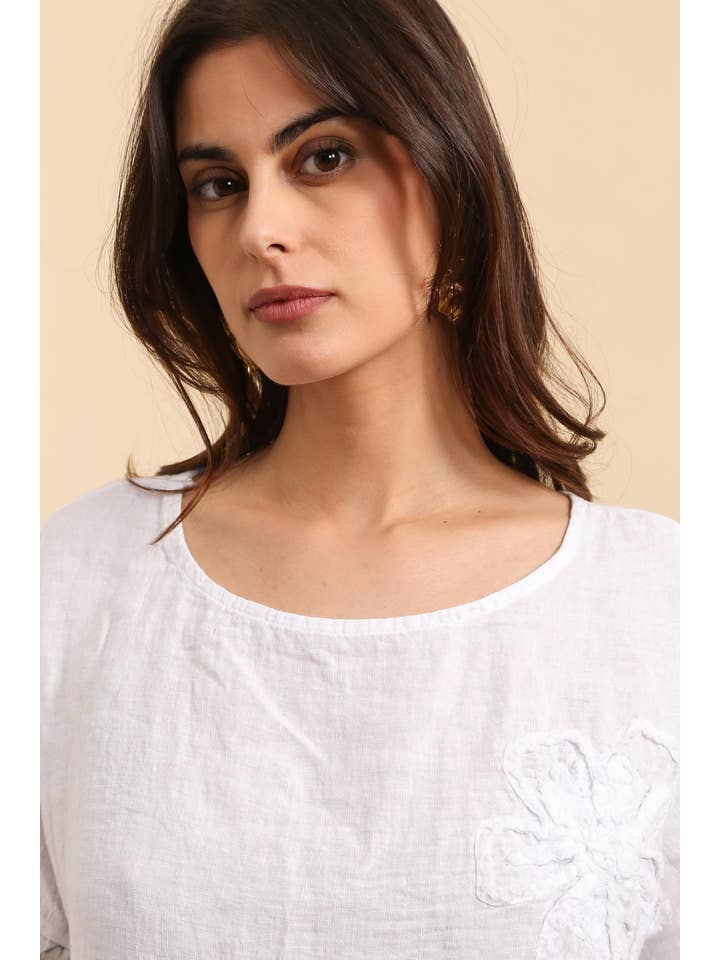 LÉA & LUC - Wholesale Tunic - Women's - Printed blouse with a flower in 100% Linen REF. 1206221