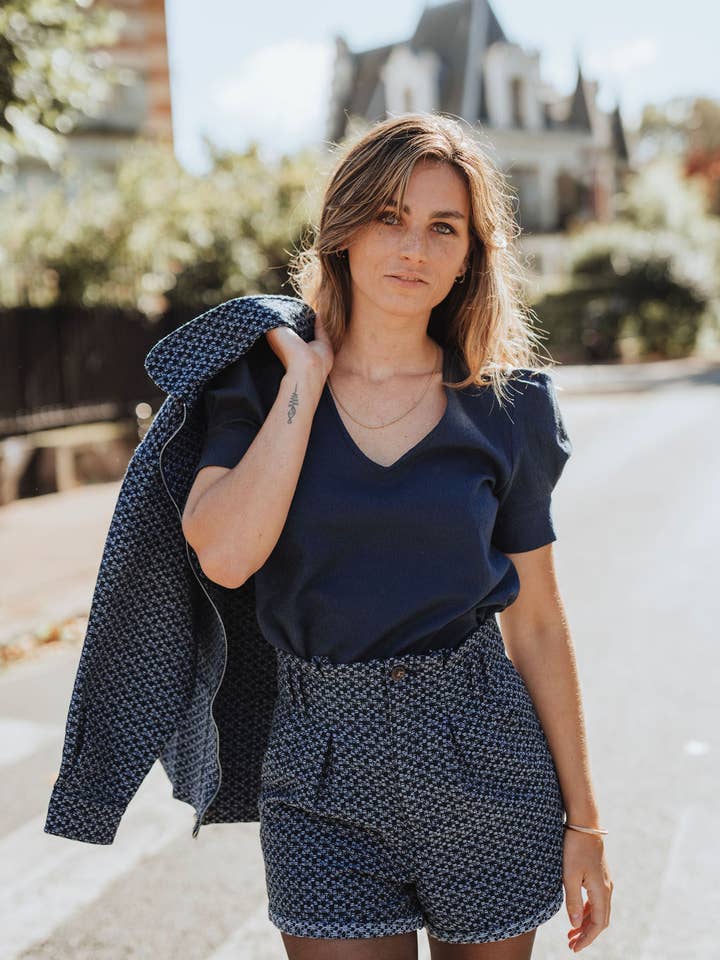 Praha Blouse - Midnight Blue - Short Sleeves for wholesale by Sevenlie