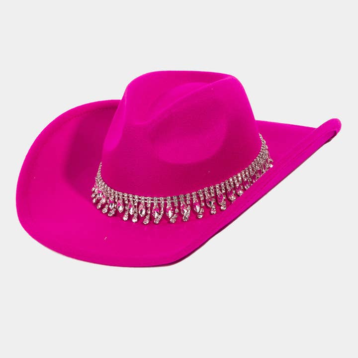 Collections by Fame Accessories - Wholesale Cowboy Hat - Women's - Rhinestone Fringe Chain Western Cowboy Hat