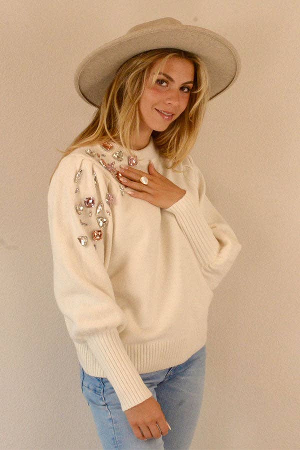 Ambiente - Wholesale Knit Sweater - Women's - HOLIDAY CRYSTAL APPLIQUES SWEATER - W2309JO730493