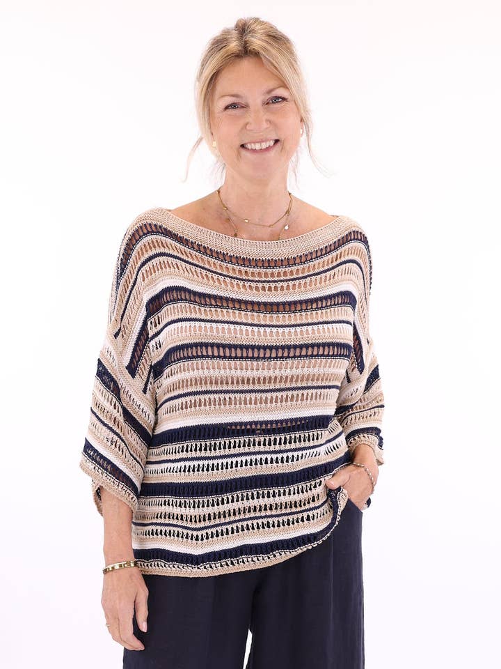 Cadenza Italy Ltd - Wholesale Knit Top - Women's - Cotton Blend Sienna Stripey Top12