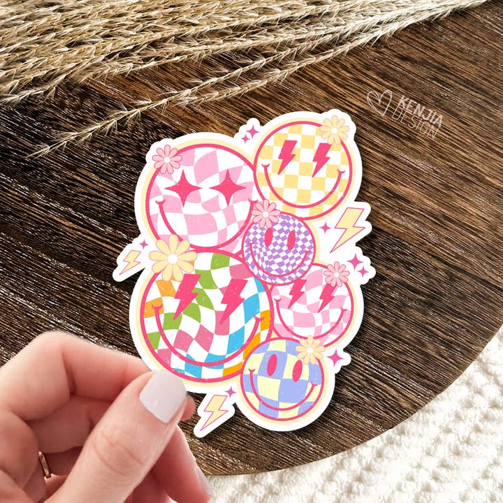 Smile Faces Stickers & Magnets / Vintage Retro Groovy Stars for wholesale by Kenjia Design