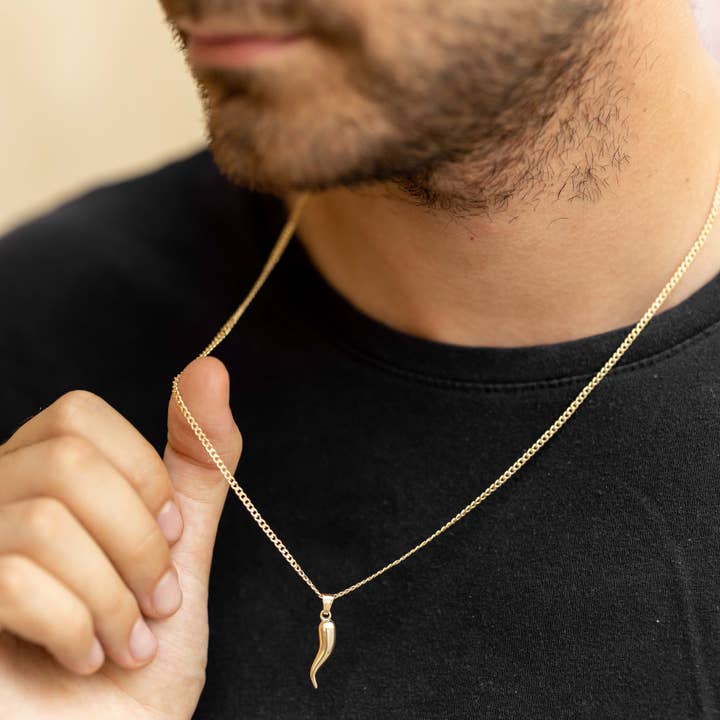 Mali Beads - Wholesale Pendant/Charm Necklace - Men’s Gold Filled Cornicello Charm Necklace – Italian Horn Pendant