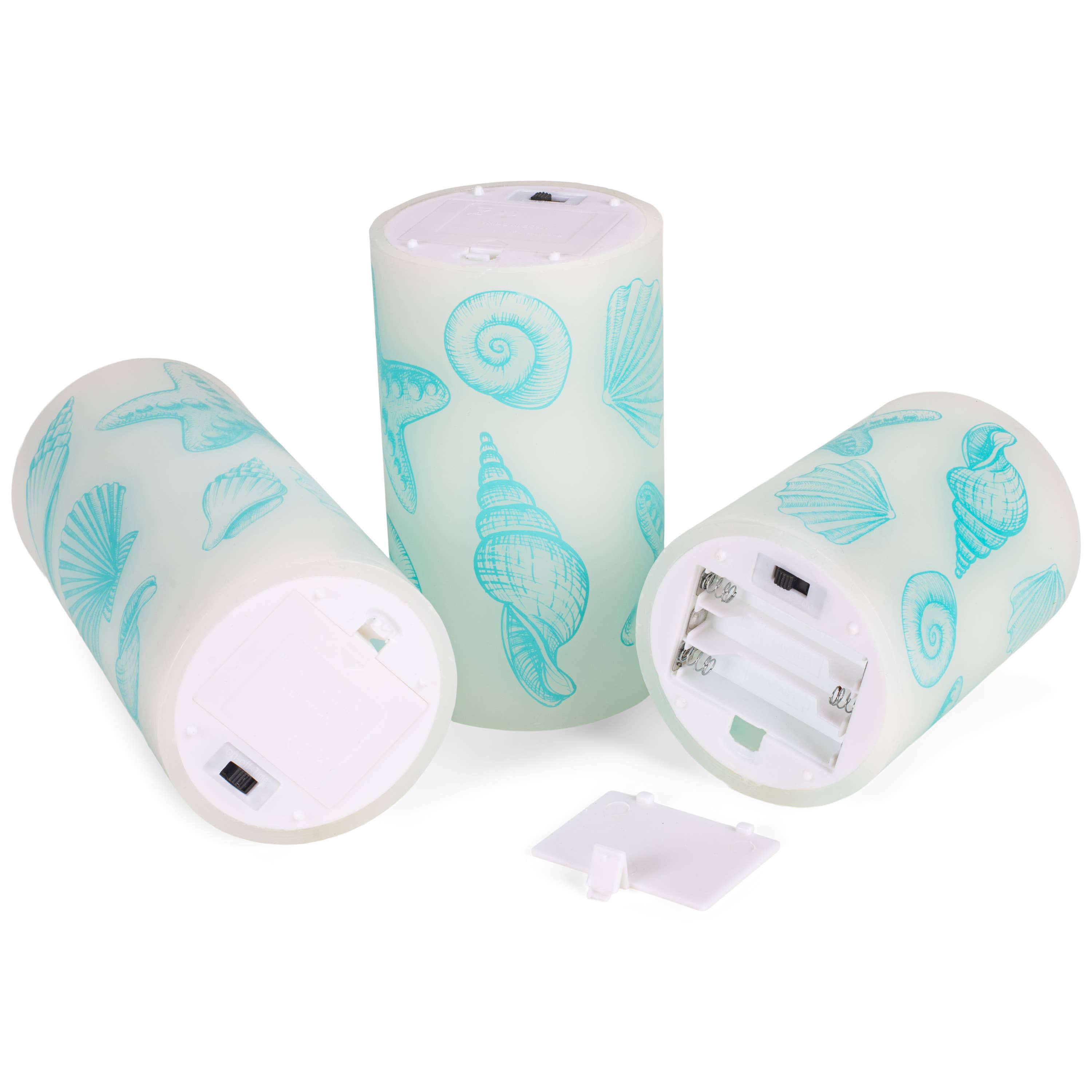 EAST AVENUE – wholesale Flameless candle – Seashells Nautical Blue 6 inch Flameless Candles Set of 34