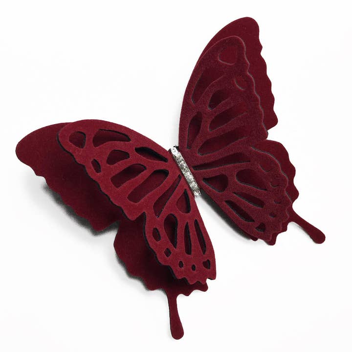 Burgundy Red Velvet Butterfly Big Pin for wholesale by Fashion Butterflies