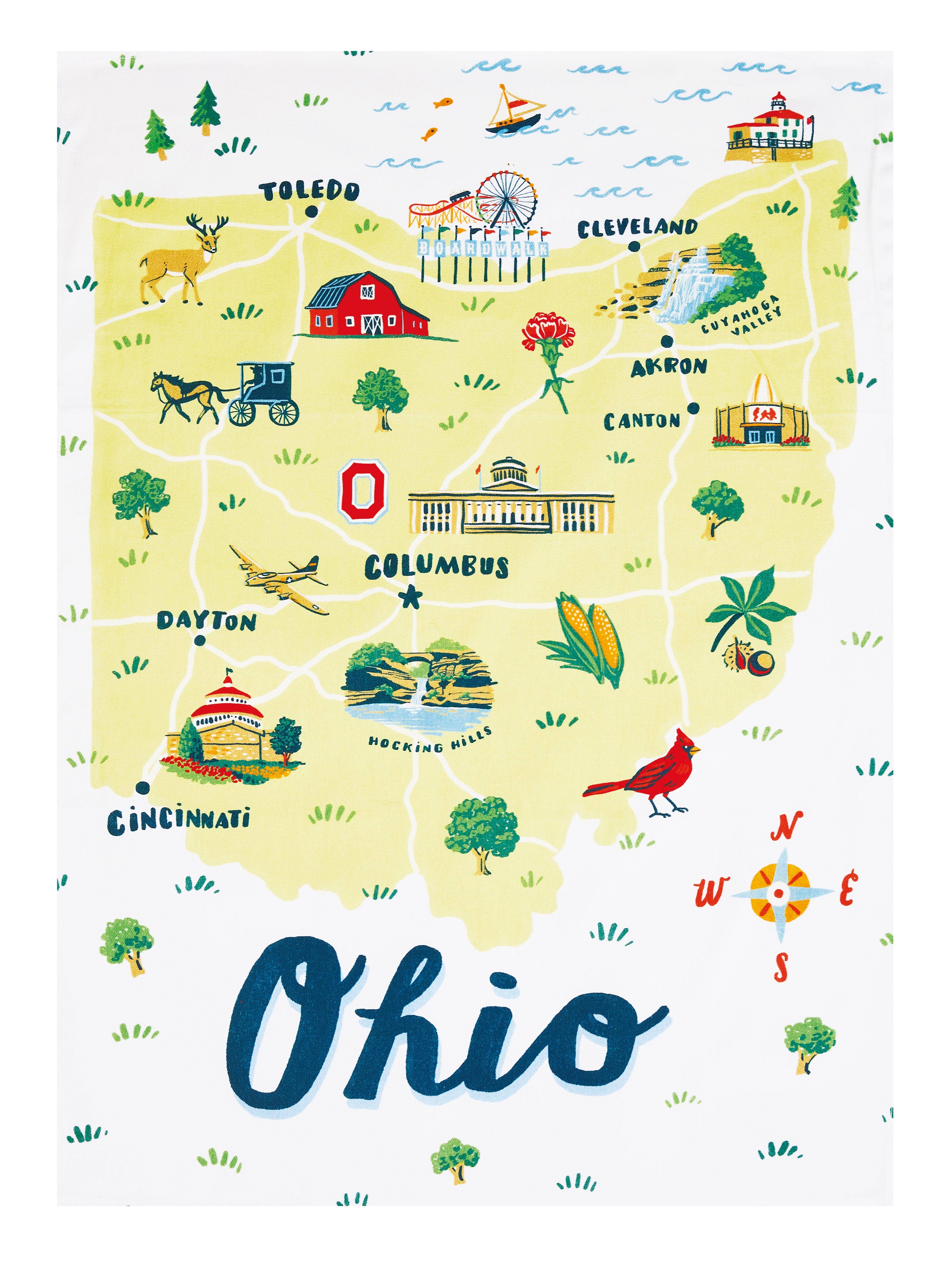 Peking Handicraft - Vendita all'ingrosso Strofinacci - Strofinaccio da cucina stampato Ohio - Angela Staehling