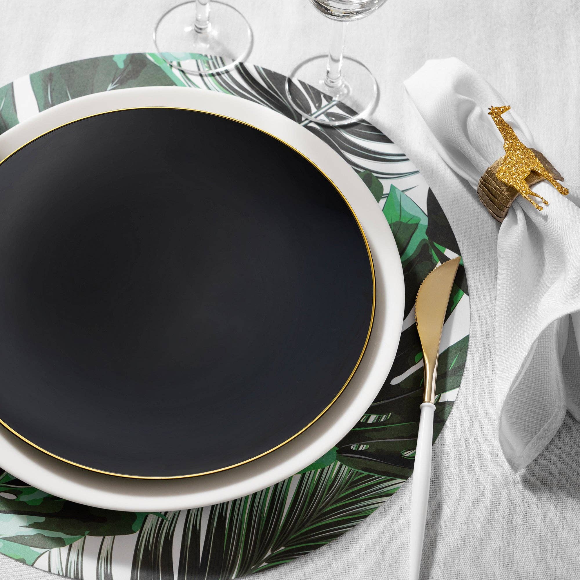 Smarty had a Party - Wholesale Disposable Plate - 10.25" Black w/ Gold Organic Plastic Dinner Plates - 120 pcs8