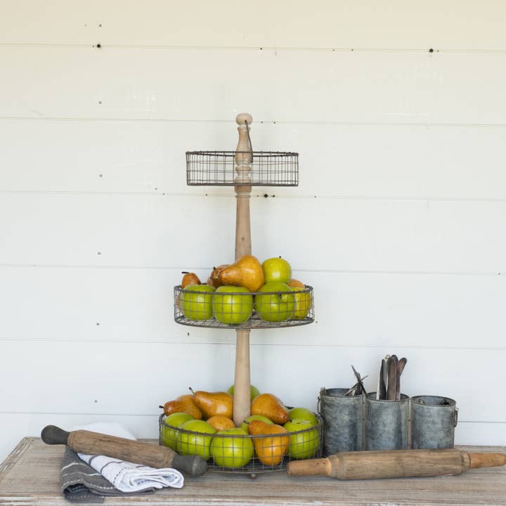 Ragon House - Wholesale Fruit Basket - THREE TIERED METAL WIRE STAND