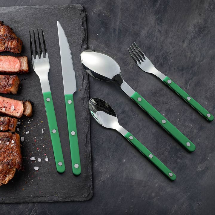 The Wine Savant / Khen Glassware - Wholesale Flatware Set - Khen Green Cutlery Set of 20 – 18/8 Stainless Steel Flatware