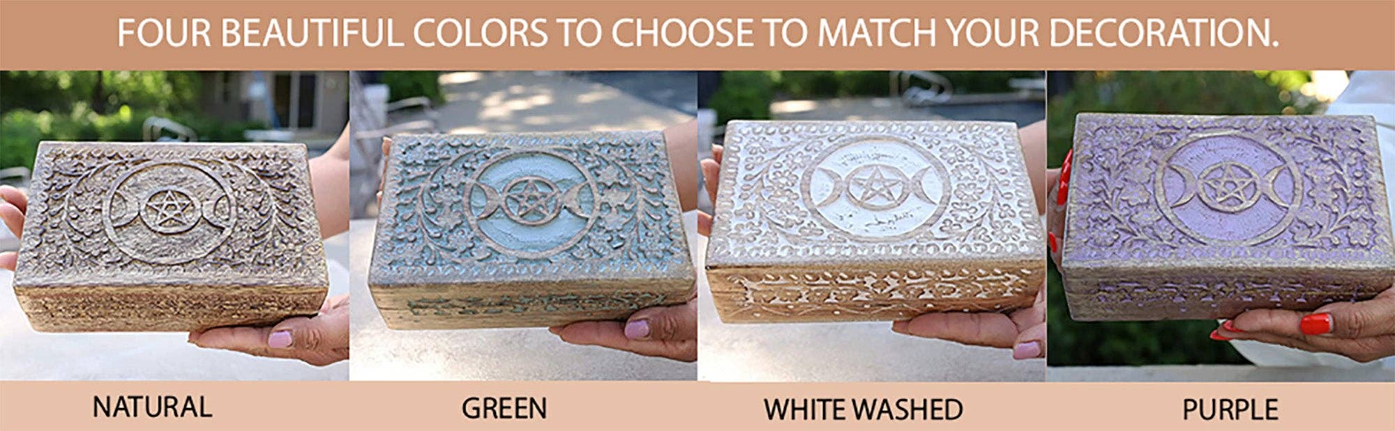 Lungta Imports - Wholesale Sieradendoos/organizer - Triple Moon Handgesneden sieraden Trinket Keepsake Houten Opbergdoos (Triple Moon, Large)7