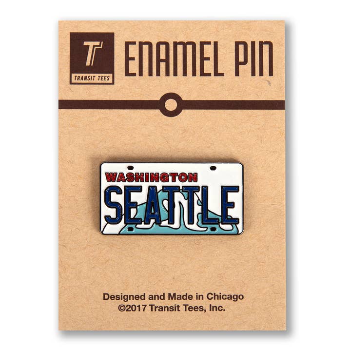 Seattle Washington License Plate Enamel Pin for wholesale by Transit Tees