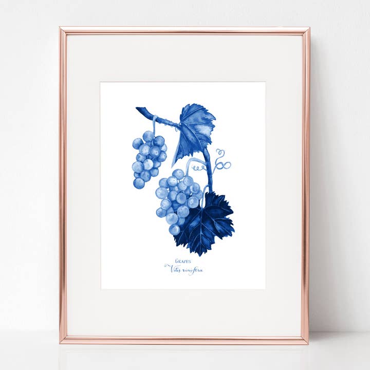 THE WEDDING AT CANA, GRAPES, Vitis vinfera, IN BLUE for wholesale by Rose Harrington