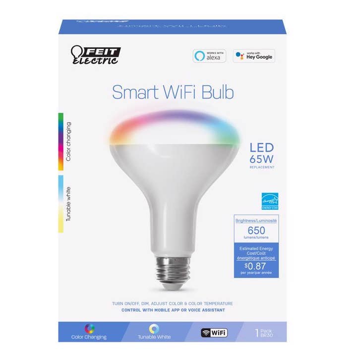 Everyday Supply Co - Wholesale Light Bulb/Puck - Feit Smart BR30 WiFi LED Bulb Color Changing 65W Eq.