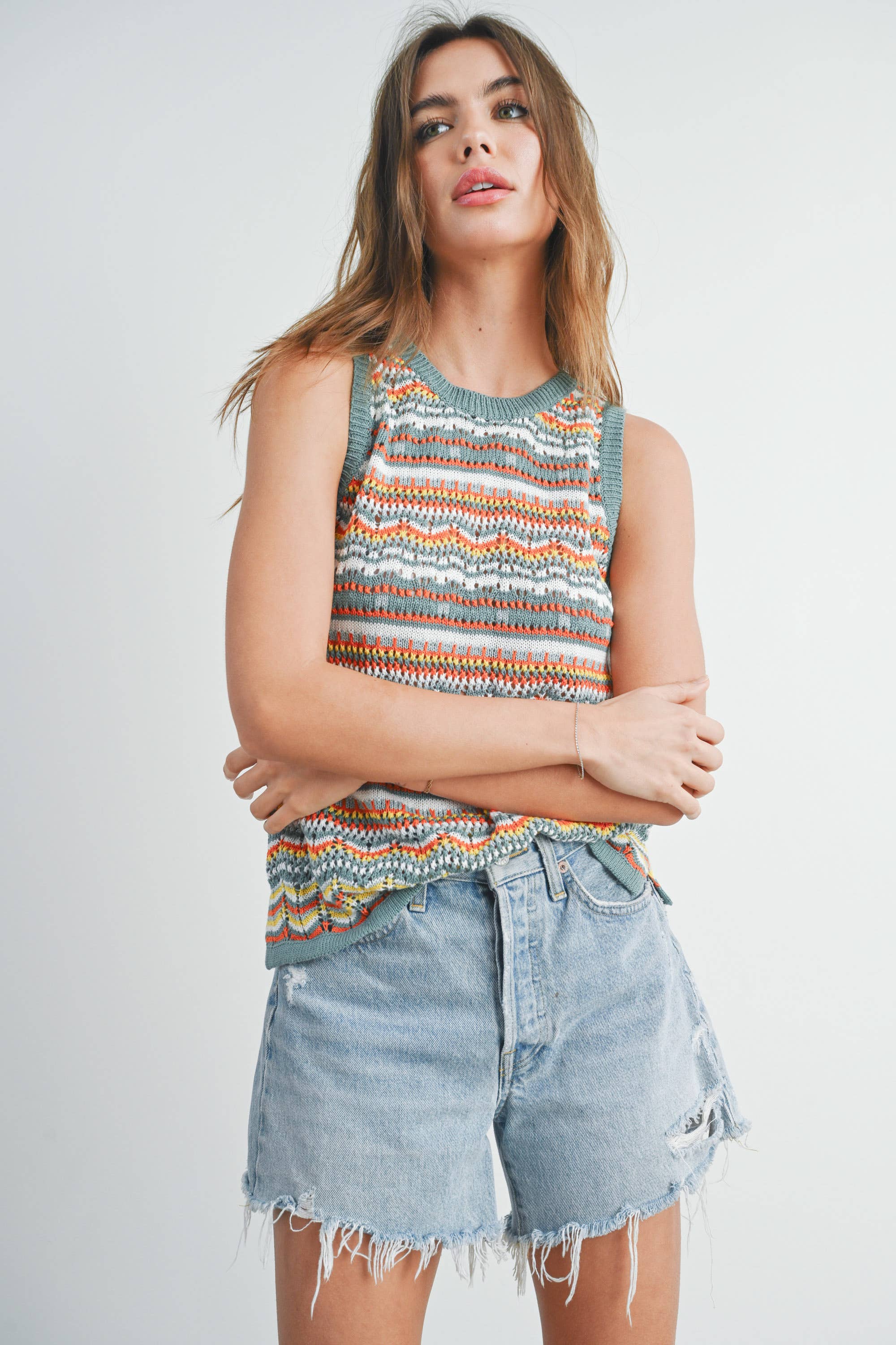 BUTTERMELON - Vente Haut en maille – femme - Haut en maille à motif géométrique - BMW73554