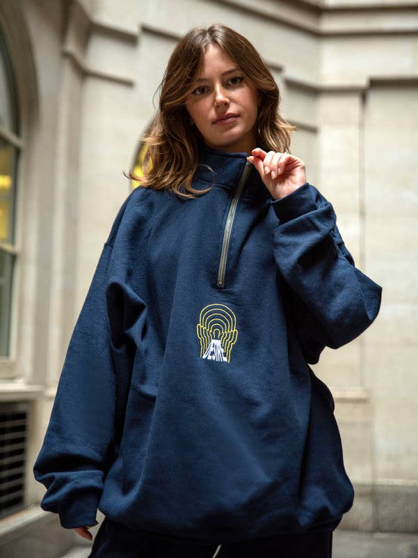 1-4 Zip Sweatshirt In Navy With Desire Embroidery for wholesale by Dream But Do Not Sleep