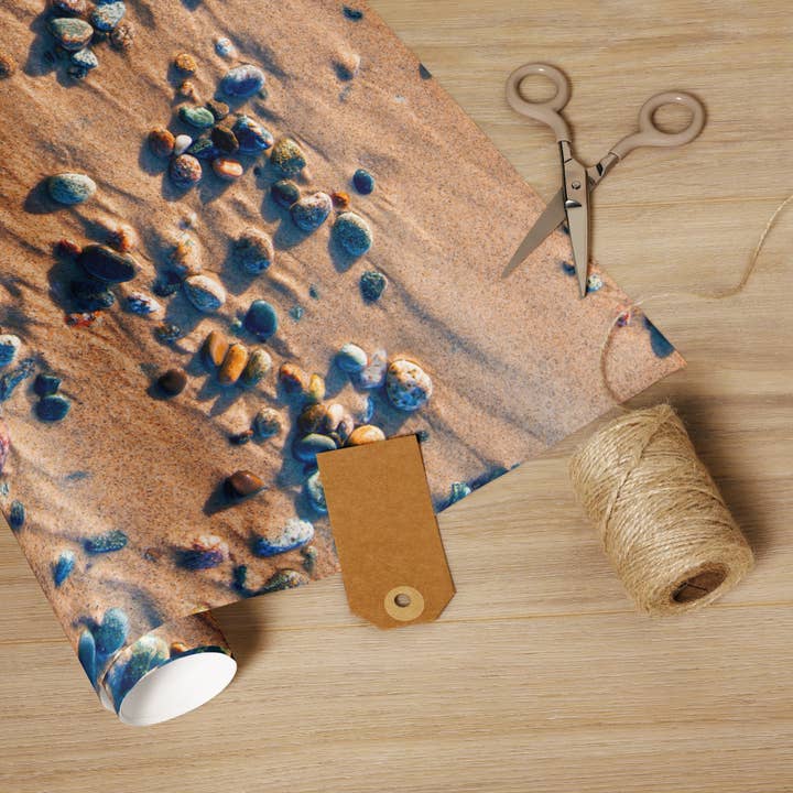 Lake Michigan sand and rocks gift wrap paper for wholesale by Right On Michigan