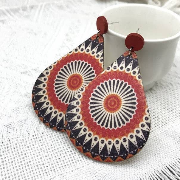 Sheer Trend - Wholesale Dangle Earrings - Bohemia Vintage Water Drops Wooden Earrings4