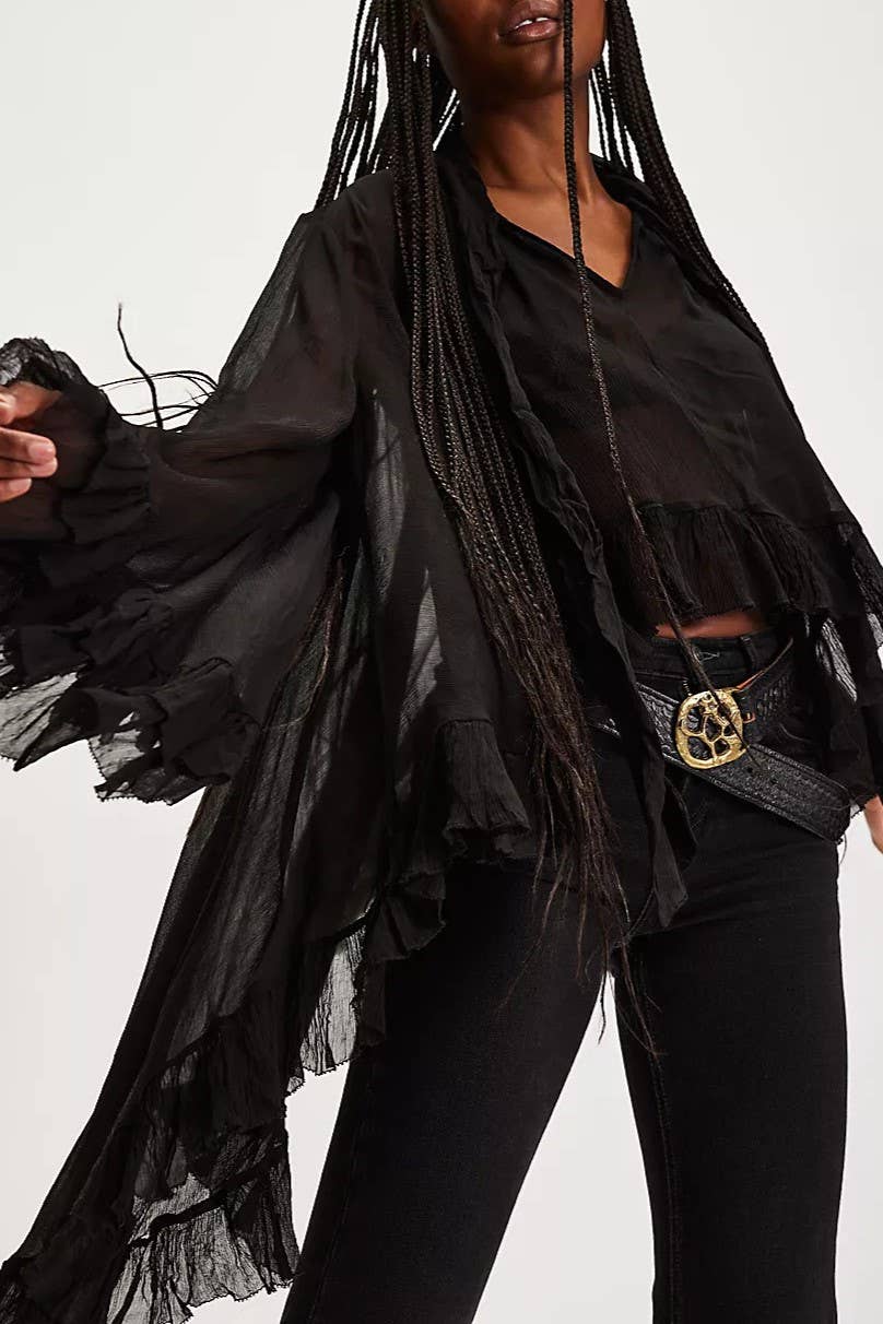 Rosa Clothing - Wholesale Blouse - Women's - billowy ruffle sheer top flowy Full Sleeve Frill Top8