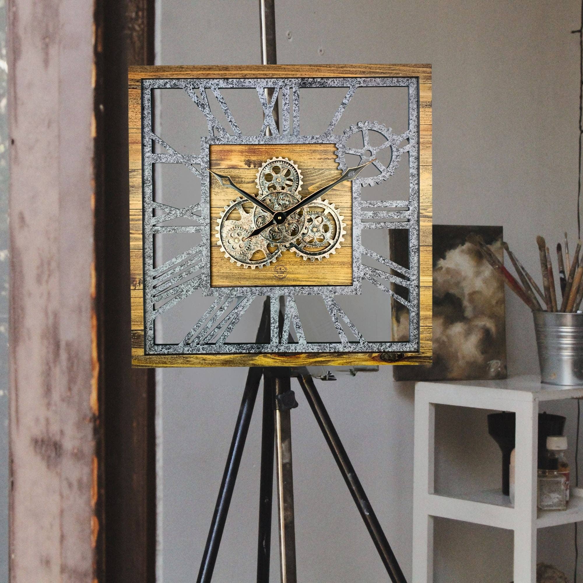 The Gears Clock - Wholesale Wall Clock - AMERICA LINE WALL CLOCK SQUARE 24 INCH WOOD AND STONE13