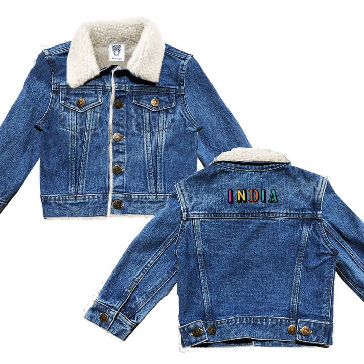 Kids Custom Shearling Denim Jacket- Basic Rainbow for wholesale by PATCHYTIGER