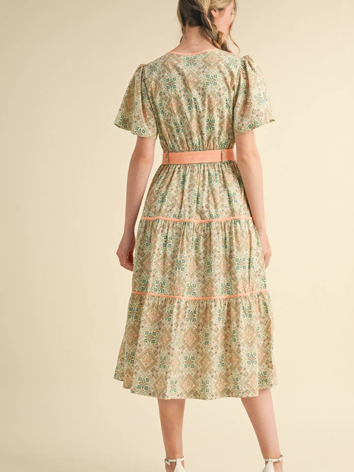 &MERCI - Vente Robe – femme - ROBE MIDI IMPRIMÉE À LIENS CONTRASTÉS MDR382120