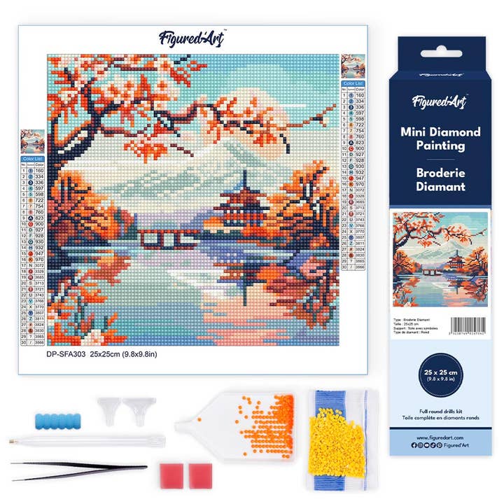 Mini Diamond Painting 25x25cm - Lake and Mount Fuji Rolled canvas for wholesale by Figured'Art (UK)