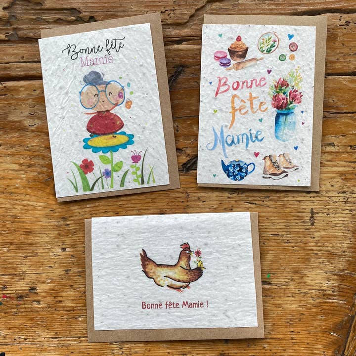 Les cartes de Lulu - Vendita all'ingrosso Biglietti di auguri per la Festa della Mamma - Biglietto con piante Happy Grandma's Day - (modelli 3x6)1