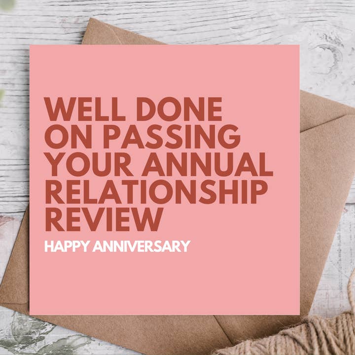 Annual Relationship Review Funny Anniversary Card for wholesale by Highgrove Cards